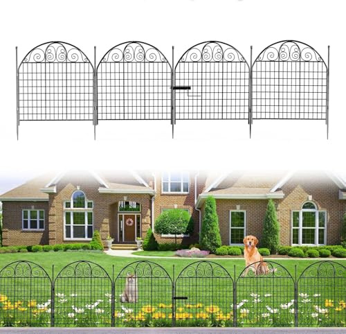 Hanured® 10 pièces Clôture de Jardin en Métal, Clôtures décoratives avec portail pour cour, 81 cm x 7 m, Barrière pour chien et animaux domestiques