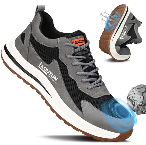 LAoutun Safety Trainers Mens Steel Toe Cap Trainers Breathable Work Shoes | CE Certified Steel Toe Cap Work Shoes for Men, Puncture-Resistant Safety Shoes for Warehouse, Factory and Workshop