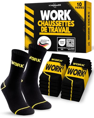 10 Paia Calze da Lavoro Uomo Cotone Rinforzate WORK Socks Nero 39-42