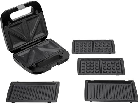 JATA JESW2010 - Sandwichera 3 en 1: Grill, sandwichera y gofrera. Placas Desmontables e Intercambiables Antiadherentes. 750 W. Tostado Rápido y Uniforme. Almacenamiento Vertical