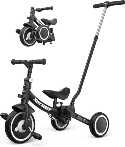 besrey Triciclo para niños pequeños 7 en 1 con manillar deslizante para 1-5 años, ruedas plegables, bicicleta para niños pequeños con enganche de rueda, ruedas grandes, pedales extraíbles, asiento