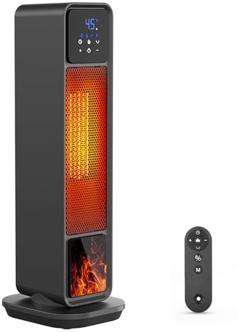 Termoventilatore,2200W Stufetta Elettrica Basso Consumo con Telecomando e Display Effetto Camino,Stufa Elettrica a 3 Modalità,ECO,70°Oscillazione,Timer 12H,Protezione da Surriscaldamento/Ribaltamento