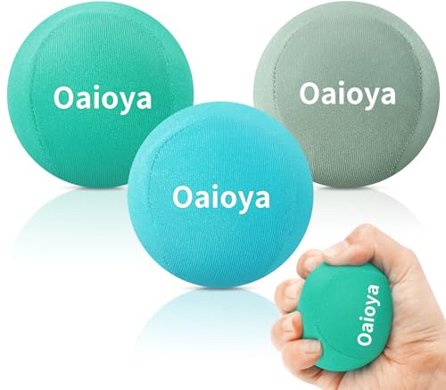 Oaioya 3 Pcs Balles Anti-Stress TPR Gel, 3 Niveaux Exercice Main et Entraîneur de Doigts, Résistance Balle, Rééducation, Soulagement Anxiété - Enfants/Adultes (Bleu lac + Vert foncé + Vert lacustre)