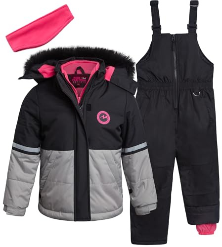 Pink Platinum Girls Snowsuits - 2 Piece Waterproof Toddler Winter Jacket and Ski Pants - Winter Clothes for Girls (2T-16), Size 14-16, Ebony/Grey