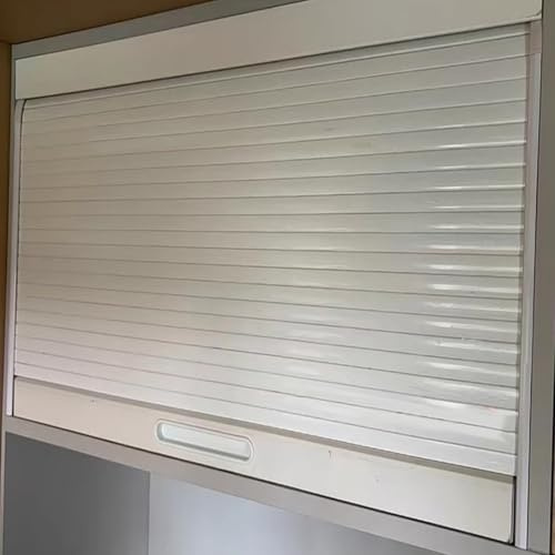 Kit de puerta de persiana blanca con riel, paneles deslizantes de listones de metal para armario de pared, garaje y contenedores de almacenamiento, tamaño personalizado (70 x 60 cm), perfecto para