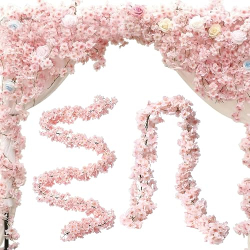 BAHME 3 Pezzi Fiori Finti per Decorazioni, Ciliegio Giapponese Artificiale da 5.4m (405 Fiori), Ghirlanda Rosa a Cascata Effetto Glicine, Ideale per Arredo Interno, Soffitti e Matrimoni