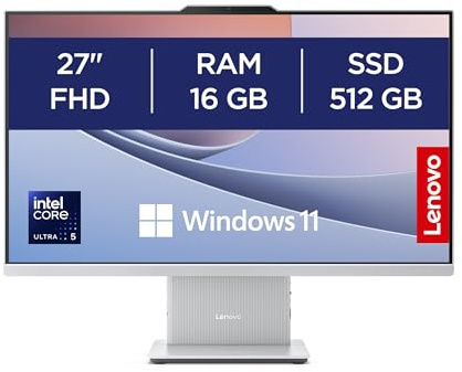 Lenovo IdeaCentre Computer desktop All-In-One, Display 27 FHD, Intel Core Ultra 5 226V, 512GB SSD, RAM 16GB, Altoparlanti Harman, WiFi 6, Windows 11 H, Tastiera + Mouse Wireless