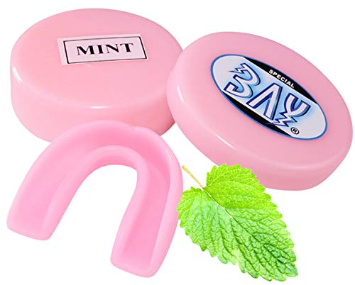 BAY MINZ AROMA ZAHNSCHUTZ, Farbe PINK ROSA für Erwachsene & Jugendliche, mit Hygiene BOX Dose, CE, Sport Mundschutz, Zahnschützer, Mundschützer, Senioren ab ca. -13 Jahre, Mint Pfefferminz Boxen Kampfsport Eishockey Handball Wasserbad Allround