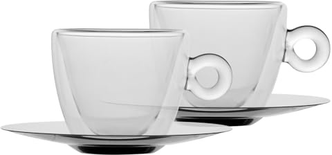 Luigi Bormioli Thermic Glass Confezione da 2 Tazze da Tè o Cappuccino con 2 Piatti, Vetro, Trasparente