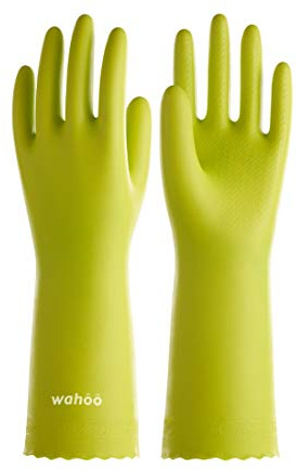 LANON wahoo Skin-Friendly Cleaning Gloves, Dishwashing Kitchen Gloves with Cotton Flocked Liner, Reusable, Non-Slip, Bud Tender, Large