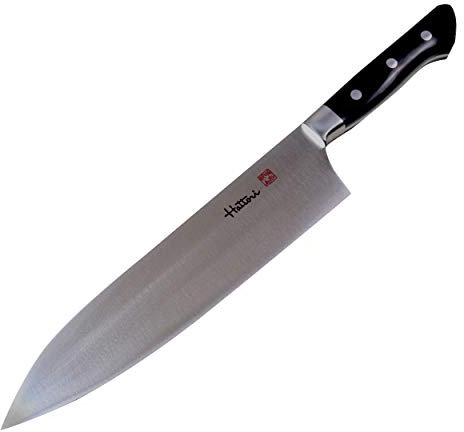 JCK ORIGINAL Hattori - Cuchillo de chef japonés, FH-11L, cuchillo profesional Wester Deba, cuchillo de cocina profesional de acero cobalto VG-10 con mango ergonómico de micarta de lino negro, 9.4