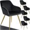 tectake 6er Set moderner Esszimmer Stuhl, Sitzfläche aus Samt, Armlehnstuhl, Sessel Wohnzimmer, gepolsterter Office Chair mit goldeden Metallbeinen, Schminktisch Stuhl - schwarz/Gold