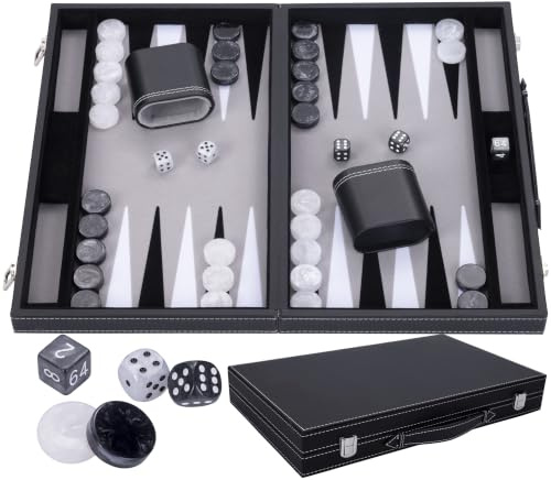 Backgammon Luxe Noir 18 Pouces Mallette Simili Cuir Pions Nacrés 250509