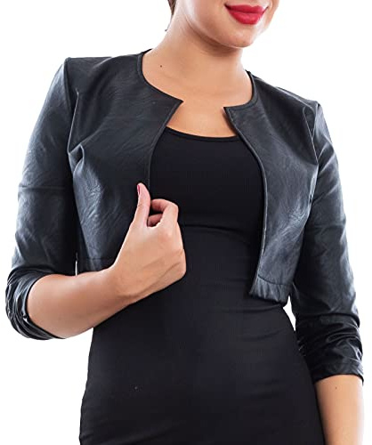 Toocool Chaqueta Corta Mujer Polipiel Bolero Sin Cierre Manga Fruncida VB-10381