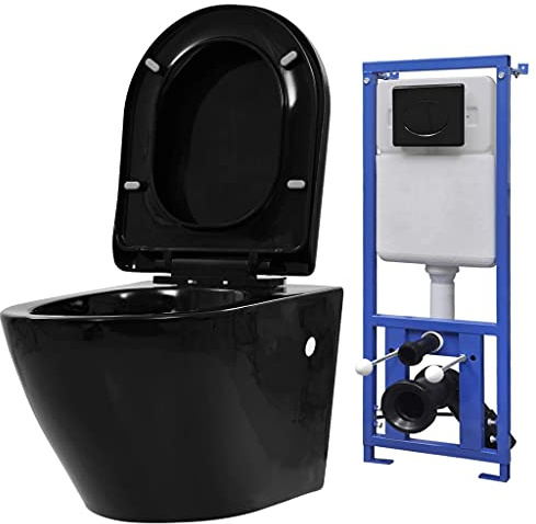 Leepesx Inodoro de Pared con Cisterna Oculta,Inodoro Completo, Sanitarios WC, Inodoro Suspendido, WC Inodoro Completo, cerámica Negro