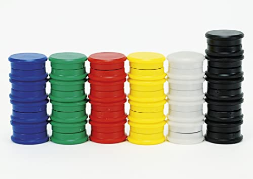TimeTEX Set Haft-Magnete - 50 Stück - farbsortiert - rot - blau - grün - gelb - schwarz - weiß - rund 24 mm ø - Starke Magnethaftung - 93178