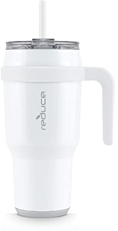 REDUCE Cold1 Becher mit Griff, vakuumisolierte Edelstahl-Wasserflasche für Zuhause, Büro oder Auto, wiederverwendbarer Becher mit Strohhalm oder auslaufsicherem Klappdeckel, hält Getränke den ganzen