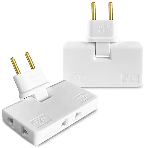 Multiprise avec 3 Prises et Connexion Pivotante à 180 |2 Prise Multiple avec Adaptateur Européen-Américain | Très Léger et Compact | Triplette Electrique, Blanc x 2