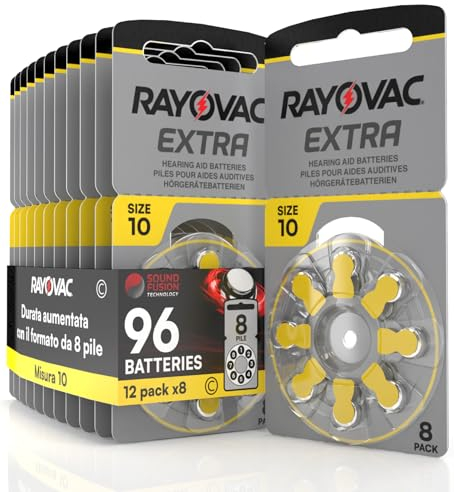 96 Pila para Audífonos Rayovac Extra 10. 12 Pack de 8 Unidades Baterías de Audífono