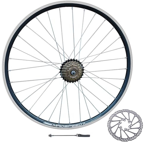 Madspeed7 QR 700c 28 (ETRTO 622x19) Hybrid Bike REAR Wheel + 7 speed Freewheel (14-28t) + 160mm Disc Brake Rotor - Sealed Bearing Hub (Very Smooth hub) - Double Wall – 32x Silver Spokes