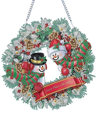 BIOSA DIY Diamond Painting Weihnachtskranz, Weihnachtskranz Diamo-nd Painting Türkranz Weihnachten Adventskranz als Tür Fenster Wandbehang Zuhause Fenster Dekor for Weihnachten