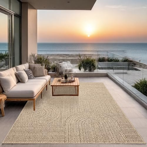the carpet Kansas Outdoor Teppich – Wetterfester Indoor & Outdoor Teppich im Jute-Look für Balkon, Terrasse, Garten, Wohnzimmer & Esszimmer, pflegeleicht und UV-beständig, ca. 60 x 90 cm