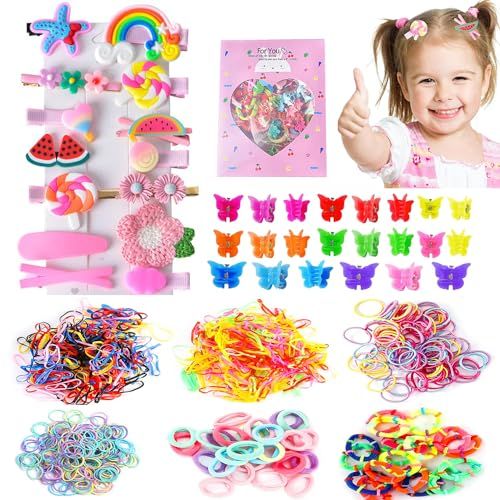786 Stück Multicolor Mädchen Haarschmuck Set Haargummi Zopfgummis Pferdeschwanz Haarclip für Baby Kleine Mädchen Kleinkind Frisuren Haarspangen Mini Pferdeschwänze Haar Geschenkset rosa set