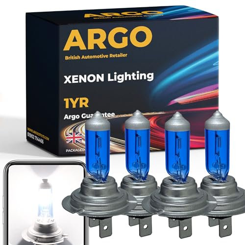 Argo 4 Pcs H7 Headlight Bulb 55w Xenon White 6000k 12v H7 477 Car Headlight Bulb High Low Dipped Main Beam Headlamp Bright Fog Car Light Bulbs 499 PX26D Headlight Bulbs