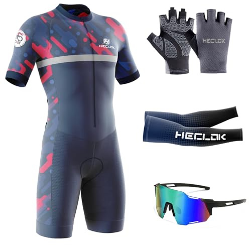 Homme Pro Trifonction Manches Courtes Sports de Plein Air Vêtements de Triathlon, Tri-Costume d'une pièce, Body d'été avec Poches，pour Course À Pied, Natation, Cyclisme Body