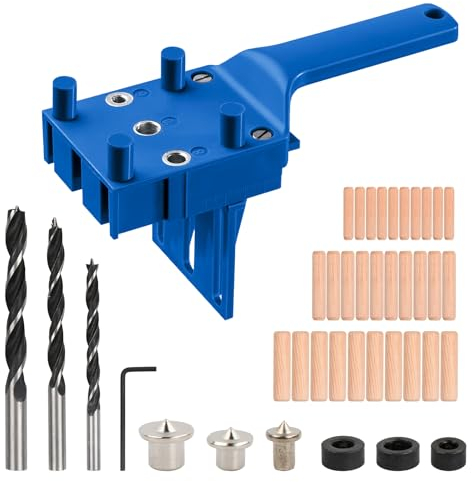 Rundago 41 Piezas Kit de Plantilla de Taco de Carpintería, Taladro Manual Para Madera de 6/8/10 mm, Kit de Guía de Taladro, Herramientas de Sierra, Herramientas de Sierra para Carpintería (Azul)