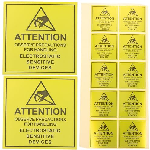 NUOBESTY Adesivi di Avvertimento Elettrostatico 450 Pezzi Gialli in Carta, Etichette di Sicurezza Affidabili per Dispositivi Statici, Adatti per Segnaletica Industriale e Ambienti