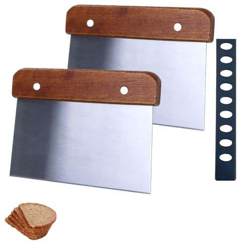 sunnilly 2 Pezzi Raschietto per Pasta,15 cm Raschietto Cucina con Manico in Legno e Lama in Acciaio Inossidabile per Uso Alimentare,Per Raschiare, Tritare, Sminuzzare,Mescolare Panna e Farina