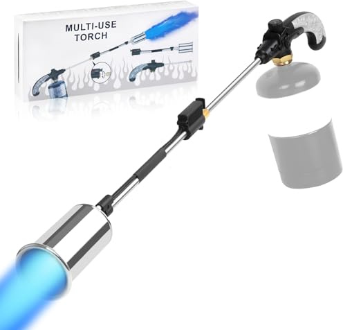 Quemador de malezas de propano, alta salida de 1,200,000 BTU, lanzallamas, soplete resistente con control de llama y brazo largo desmontable de 30 pulgadas para jardín, madera, hielo, nieve, carretera