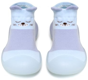 KU Chaussettes Chaussures Bébé Crawl Chaussures Bébé Marche Apprentissage Chaussures Enfants Semelle en Caoutchouc Antidérapant Enfants Chaussures Filles Garçons (12-18 mois)