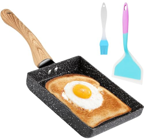 GBKDQQ Tamagoyaki Poêle antiadhésive rectangulaire japonaise, compatible tous types de feux, four et lave-vaisselle, avec pinceau huile, spatule silicone (18 x 13 cm)