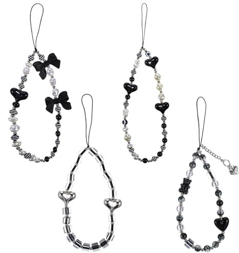 4 Stück Handykette Kurz Perlen Handy Lanyard Damen Handy Acryl Handyketten Handy-Lanyard-Armband Handy-Charm Handy-Schlüsselanhänger Universal Handyanhänger