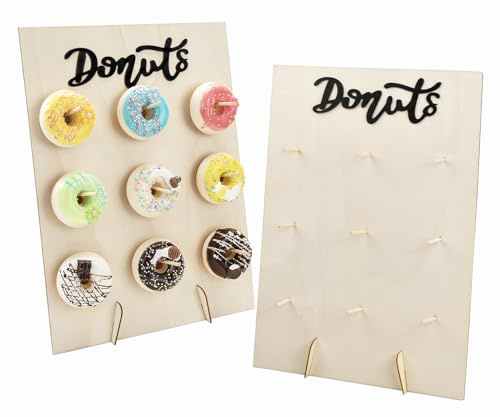 INCNMAD Donut Wall Display Set of 2 | Wooden Doughnut Board with 9 Holders | Birthday & Wedding Party Cake Stand | Anniversary Decorations | Cupcake Pop Holder Home Decor (30x40cm) (Black Letters)