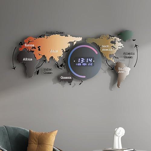 Homary Reloj de Pared LED Digital con Mapa del Mundo, acrílico Grande, Sala de Estar, Oficina (con Pantalla LED, no Viene Pilas)