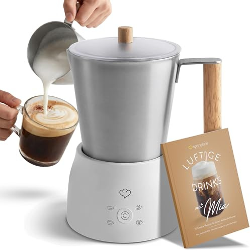 SPRINGLANE Elektrischer Milchaufschäumer Mia, Edelstahl, 600 W, 250 ml, 2 Einsätze, 4 Programme für kalten oder heißen Milchschaum, Überhitzungsschutz, Spülmaschinengeeignet Weiß