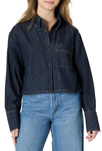 Amazon Essentials Camicia Button Down in Denim Corta, Vestibilità Oversize Moderna Donna, Risciacquo, XL