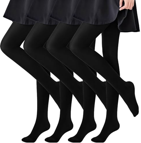 Fjquamitix 4 Pack Girls Tights 40 DEN Solid Opaque Soft Microfiber School Tights Kids Footed Ballet Dance Pantyhose Age 3-14Years (UK, Age, One Size, Regular, XL, Black)