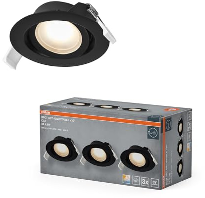 OSRAM Spot Set LED Infälld Spotlight CCT Justerbar Svart, Set med 3 Takspottar Färgändrande, Click-CCT, 2700–6500K