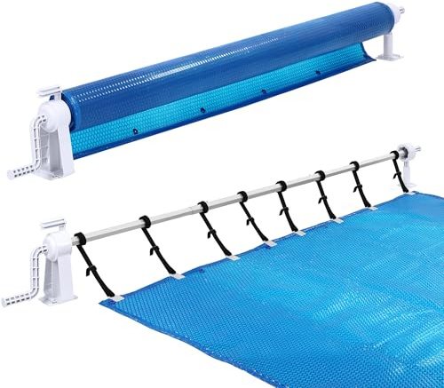 TATIVALO Poolupprullare 1,05–6,15 m justerbar, upprullningsanordning för poolfolie och solpresenning, mobilt upprullningssystem med monteringsband, aluminium poolskydd upprullare