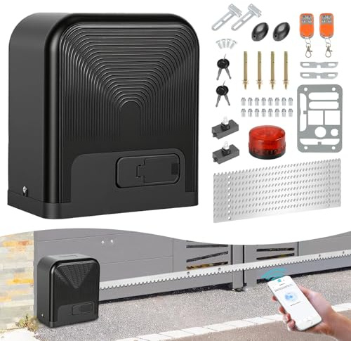 Monucep Accionamiento para puerta corredera de 370 W, 800 kg, accionamiento para puerta de garaje, juego de accionamiento de puerta corredera, con mandos a distancia y Smart WiFi, accionamiento