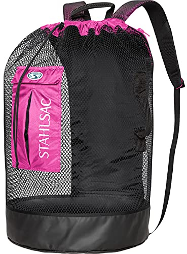 Stahlsac Bonaire Mesh Backpack: Big 142L size, ideal for dive gear, dry pockets, PINK