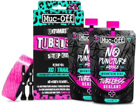 Muc Off Ultimate Tubeless Setup Kit - Complete Tubeless Conversion Kit with Sealant, Rim Tape, Valves, and Patches - Fits MTB, Road, Gravel & CX Wheels - XC/Trail (25mm Tape / 44mm Valves)
