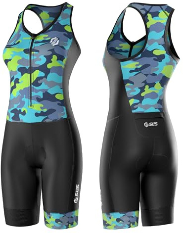 SLS3 Pro Traje de Triatlón para Mujer - Trisuit de Una Pieza - Tritraje Triatlon Mujer Delgado, Sin Sujetador Incorporado (Black/Tropical Camo, M)