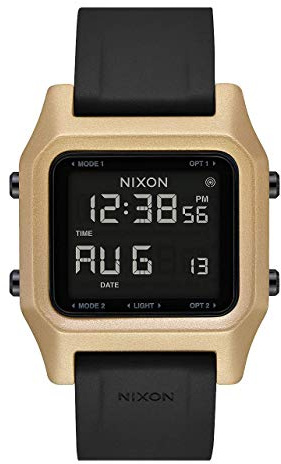 Nixon Armbanduhr Staple Black/Gold 39mm, A1309-010-00 - schwarzes Kautschukarmband mit schwarzer Dornschließe, Wasserdichtigkeit 10 bar