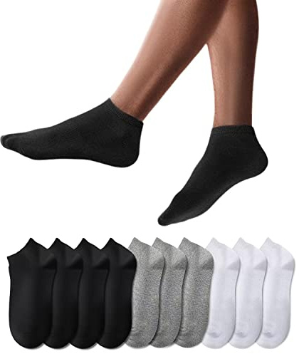 YouShow Sneaker strumpor män kvinnor 10 par korta halvstrumpor kvarts bomull unisex Svartvittgrått 43-46