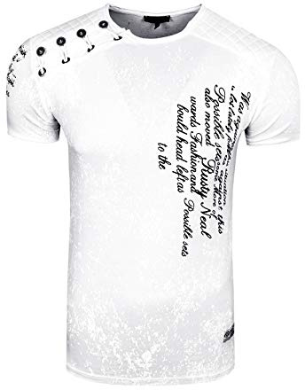 Rusty Neal Herren T-Shirt Oxid Washed Vintage 'ORIGINAL NOS' Tshirt Herren-T-Shirt Knopfleiste Rundhals Stretch 195, Farbe:Weiß, Größe S-3XL:S
